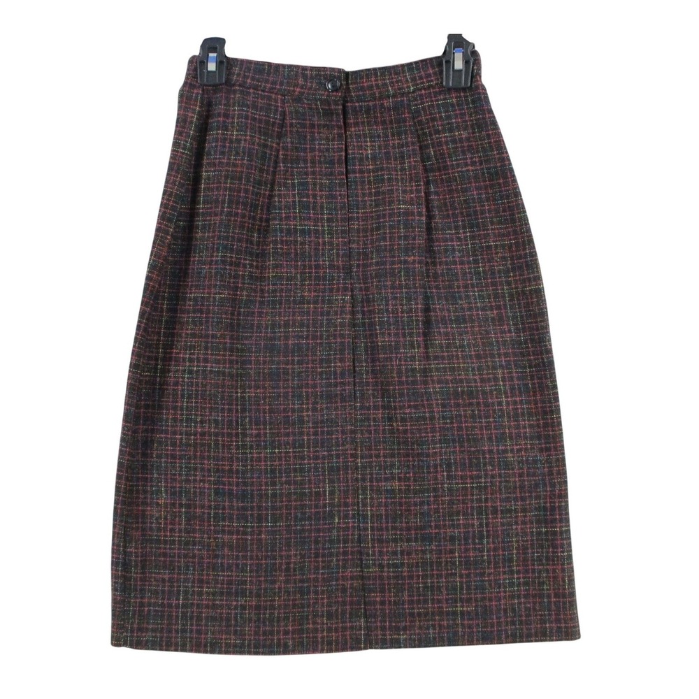 Vintage Plaid Wool Blend Pencil Skirt High Waist Multicolor Grid Made in USA 7